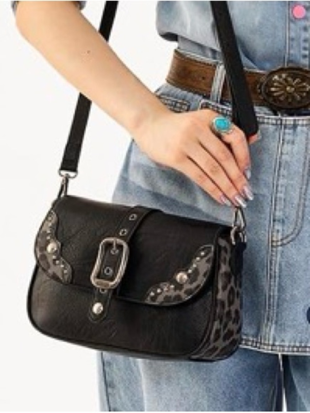 Wrangler Black/Leopard Shoulder Bag - Picture 2 of 5